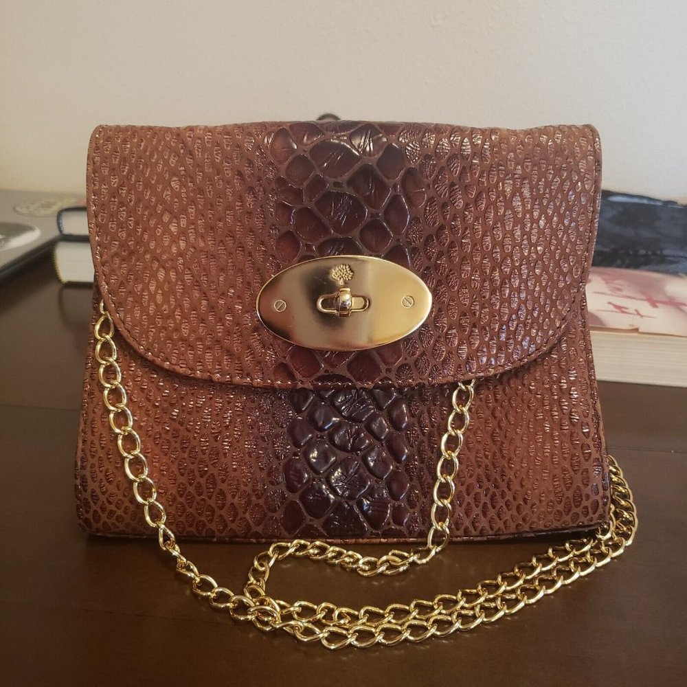 Mulberry Patent Leather Crossbody w/ Chain Strap